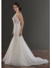 Beaded Ivory Lace Tulle Deep V Back Wedding Dress